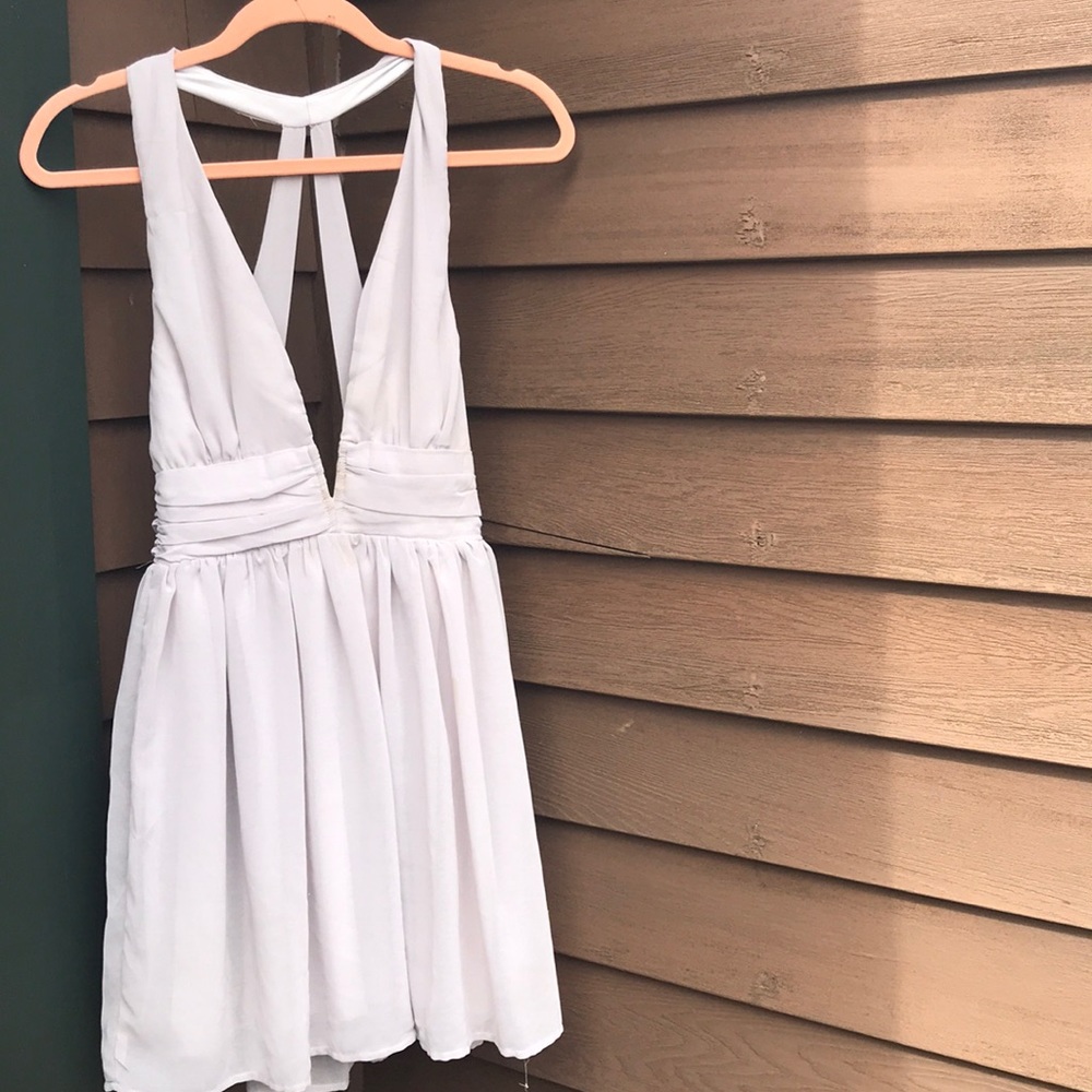 Plunge neck mini dress || Grey || XS